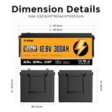 Rvpozwer 12V 300Ah LiFePO4 Battery, 3840Wh Lithium Battery with 200A BMS