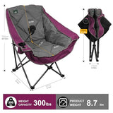 Northroad Oversized Foldable Camping Chair with Cell Phone Holder,Outdoor Padded Lawn Chair w/Cup Holder,Carry Bag for Beach, Hiking, and Picnics,Heavy-Duty 300-lbs Capacity, Purple