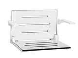 Seachrome Silhouette Comfort Folding Wall Mount Shower Bench Seat with Arms, White Seat with White Frame