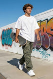GINGTTO Camo Pants Men Baggy Cargo Green Camo Pant Wide Leg Fashion Streetwear Drawstring Stretch 36