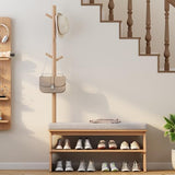 YQJJGL Coat Rack with Shoe Storage,Shoe Rack whit 8 Hook for Offices、Bedroom、Living Room,Small Shoe Bench,Natural