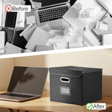 Hleelomi Collapsible File Box with Lid & Plastic Slide - Hanging Document Organizer for Office/Home, 14.96x12.6x10.83 Inch