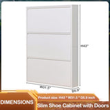 iCHENGGD Shoe Storage Cabinet with 3 Flip Drawers, Hidden Slim Narrow Shoe Rack Cabinet, Wall Mount Metal Shoe Cabinet for Entryway, White