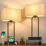 Set of 2 Wireless Charging Touch Control 3-Way Dimmable Table Lamps, Beside Nightstand Lamps for Bedroom with USB Port & AC Outlet
