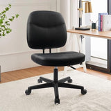 CLATINA Armless Home Office Chair, Small PU Leather Ergonomic Low Back Desk Chair with Lumbar Support, Black