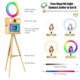 Magic Mirror Photo Booth with Printer and Camera,15.6" Touch Screen Photo Mirror Booth Tripod Wooden Retractable
