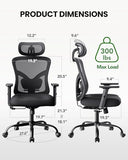 Marsail Ergonomic Office Chair Ergonomic Gaming Chair with Lumbar Support, 2D Headrest, Adjustable Armrests, Contoured Seat Cushion