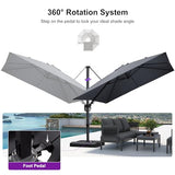 PURPLE LEAF 9.8' X 9.8' Left-right Tilting Patio Umbrella Outdoor Cantilever Swivel Square Umbrella Aluminum Offset Umbrella with 360-degree Rotation for Garden Deck Pool Patio Light Grey