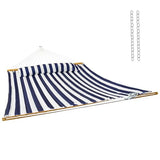 Sunnydaze Extra Large Quilted Hammock with Spreader Bars - 2-Person Hammock for Outside - Blue and White Stripe