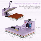 16x24 Manual Heat Press Machine with Slide-Out Base, 2000W Clamshell Heat Press for T-Shirts