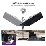PURPLE LEAF 8.2' X 11.5' Tilting Patio Umbrella with Base Outdoor Cantilever Swivel Rectangle Umbrella, Grey