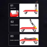 Heavy-Duty Folding Flatbed Trolley - Portable Steel Dolly Cart on Wheels