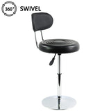 FURWOO Black PU Leather Swivel Salon Chair Mini Barber Shop Stool with Backrest for Manicure, Tattoo, and Office Use