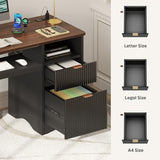 Bestier Computer Desk with Keyboard Tray, 55 inch Office Desk with Power Outlet, Modern Home Office Desk with File Drawer (Walnut with Black