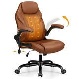 Ylzyxal Office Desk Chair, Ergonomic Computer Chair with Padded Flip-Up Arms and Adjustable Lumbar Support, PU Leather Executive Chair with Tilt Lock and 360° Swivel Rolling Wheels for Work