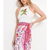 Talakeno Womens Floral Wrap Midi Skirt Summer Adjustable Tie Side Casual High Waist A Line Beach Boho Long Flared Skirts(Pink,S)
