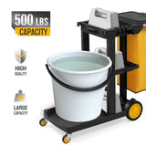 Commercial Traditional Cleaning 3-Shelf Janitorial Cart, 500 Lbs Capacity Housekeeping Cart