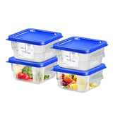 FeyBuosk 4 pcs 2qt Food Storage Containers with Lid, Square Clear Commercial Food Storage Containers with Handle and Scale for Food Storage in Home Kitchen & Dining (Blue)