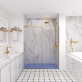 Shower Door,56-60" W x 74" H Frameless Single Sliding Shower Doors with Soft Close System,5/16" (8mm) Clear Tempered Glass with Nano Coating,Stainless Steel Hardware,Brushed Gold