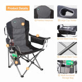 Northroad Oversized Camping Chair, Full Padded Outdoor Folding Chair Support 350 LBS, Heavy Duty Lawn Chair w/Cup Holder, Cooler Bag, Shoulder Straps for Adult-Black