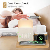 Alarm Clock Charging Station for Bedrooms, 7 in 1 Wireless Charging Station, Magnetic Charger with Night Light Bedside Clock (Wood)