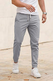 GINGTTO Mens Slim fit Joggers Chino Fitted Casual Lightweight Pants for Men Outdoor Drawstring (Light Grey,28)