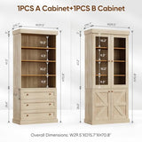 Vyre 71" Tall Farmhouse Bookshelves with Glass Doors and Drawers