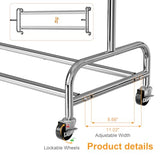 NEYCIL Standard Clothing Garment Rack with Wheels, 47.05" to 65.94" Adjustable Chrome Clothes Rack for Hanging Clothes, Portable Rolling Clothing Rack