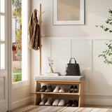YQJJGL Coat Rack with Shoe Storage,Shoe Rack whit 8 Hook for Offices、Bedroom、Living Room,Small Shoe Bench, Natural