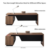SAINTCY L-Shaped Executive Desk, Retractable Office Desk with Drawers