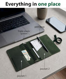 Leather Journal Cover – Refillable A6 Notebook Cover (5.3" x 6.5") with 3 Elastic Bands for Multiple Inserts, Genuine Leather Travel Diary Case with Pockets & Pen Holder Green (Inserts Not Included)