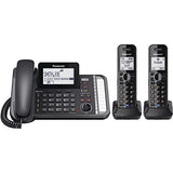 2-Line Corded/Cordless Phone System with 2 Handsets - Answering Machine, Link2Cell, 3-Way Conference, Call Block (Black) Panasonic