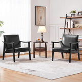 Yaheetech PU Leather Black Chairs, Mid-Century Modern Armchair with Solid Wood Legs
