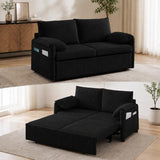 Cozelegti 65" 3-in-1 Convertible Sofa Bed, Pull Out Couch Loveseat Sleeper with Removable Back Pillows, Side Pockets & 2 Pillows for Small Spaces, Living Room, Bedroom – Corduroy, Black
