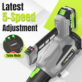Leaf Blower Cordless, 2 x 4.0Ah with Battery and Charger, 5 Speed & Turbo Mode 650CFM 180MPH Blowers for Lawn Care, Lightweight Electric Leaf Blowers for Lawn