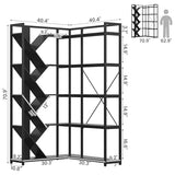 Semoic 71" Tall Tree Bookshelf, 5-Tier L-Shaped Corner Bookshelf with Industrial Metal Frame