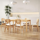 ROCITY Rattan Dining Chairs Set of 6 Beige Linen Fabric