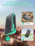 SOXONO Solar Charger Power Bank, PD 20W Fast Charging External Batter, 40000mAh Portable Phone Charger Built in 4 Cables with Dual Bright Flashlights for Camping, Hiking, and Outdoor Use（Green）