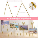 Gold Easel Stand for Sign–Adjustable Floor Heavy Duty Metal Display Easel for Wedding Signs, Art