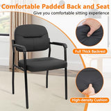 Leather Office Guest Chair Sets of 8, Reception Chair No Wheels with Armrests and Lumber Support