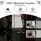 Tyrot Black Boho Floral 100% Blackout Curtains for Bedroom 72 inch Long 2 Panels Mid Century Botanical Black Out Curtains for Living Room Grommet Thermal Insulated Room Darkening Window Drapes,52Wx72L