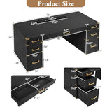 Merax 70" Extra-Large Classic and Traditional Executive Desk with Metal Edge Trim,Writing Desk with 2 File Drawers