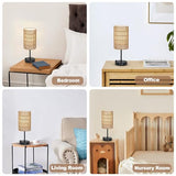 Touch Table Lamp For Bedroom with Bulb, Boho Small Desk Lamp For Living Room With Rattan & Linen Shade