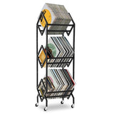 Mobile Vinyl Record Storage Rack with Wheels, 3-Tier Matte Black Book Cart & LP Display Stand