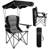 Northroad Folding Camping Chairs with Canopy Shade, Beach Chair w/Cup Holders, Armrests & Carry Bag for Outdoors Travel Sports Fishing, Black