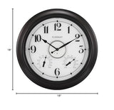 CLXEAST Illuminated Indoor Outdoor Clocks Waterproof 18 inch with Smart Night Light Sensor,Large Wall Clock with Thermometer & Hygrometer,Oil Rubbed Bronze Black,Spring Outdoor Decor