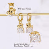 YOIHUR Cute Gold Hoop Earrings for Valentine's Day, 14K Gold Plated Hypoallergenic Jewellery CZ Huggie Drop Earrings, Zircon Bear Pendants Earring Jewelry Gifts for Women