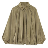 Talakeno Womens Puffed Bomber Jacket Casual Batwing Sleeve Lapel Collar Zip Shirts Oversized Pleated Streetwear Jackets(Green,M2)