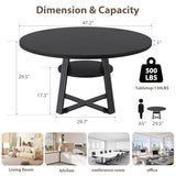 GarveeHome Round Dining Table for 4-6, 47.2 in Farmhouse Kitchen Table with Storage, Circle Dinner Tables for Kitchen