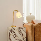 GLOBE Electric 61000057 16" Desk Lamp, Matte Brass Finish, White Shade, Adjustable Pivot Joint, Rotary Switch on Socket